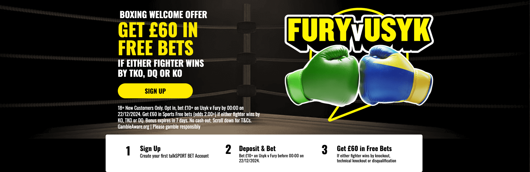 talkSPORT BET Welcome Offer - Get £60 In Free Bets For Fury vs Usyk